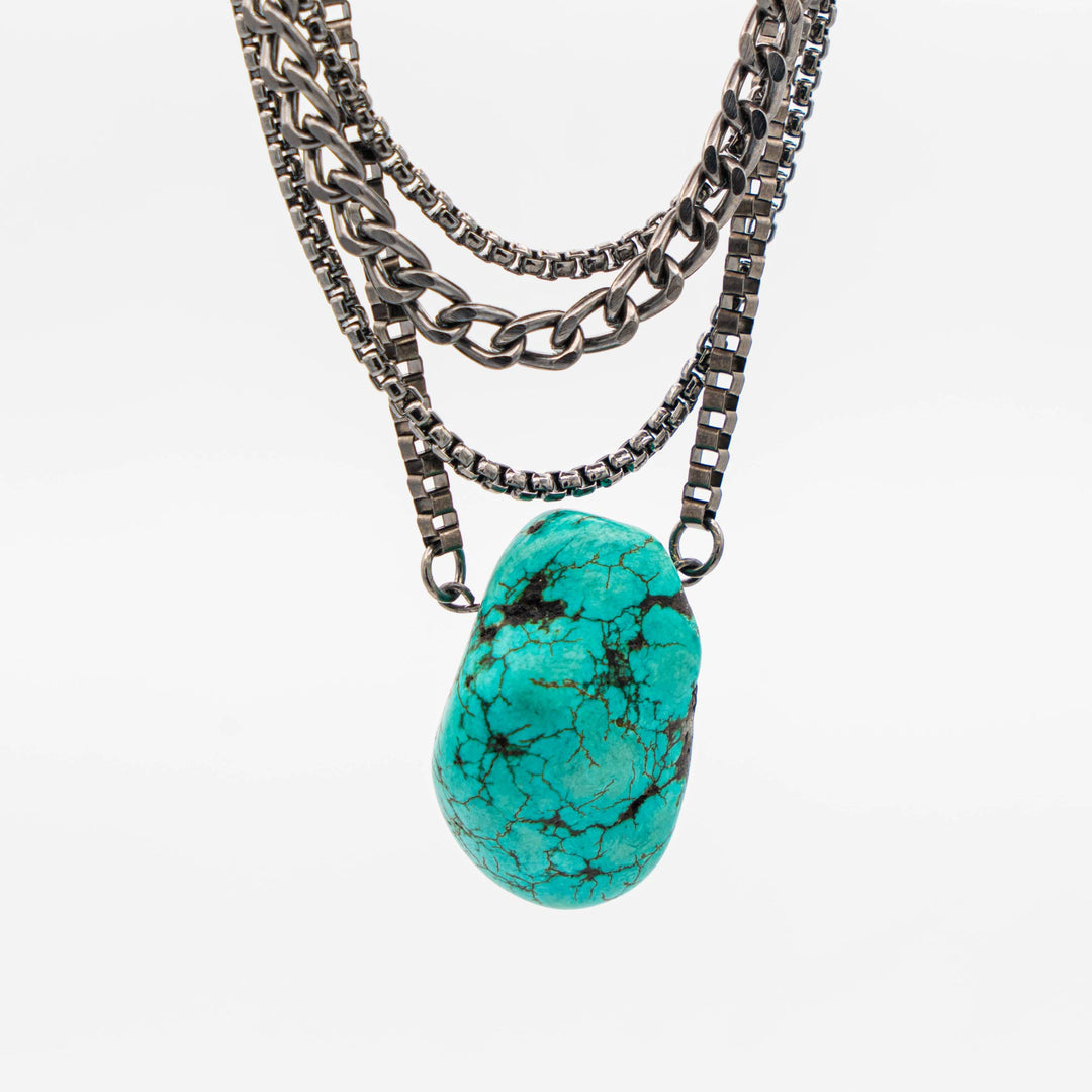 Turquoise stone metal chain necklace