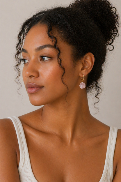 Small Hoop Earring (Rose Quartz)