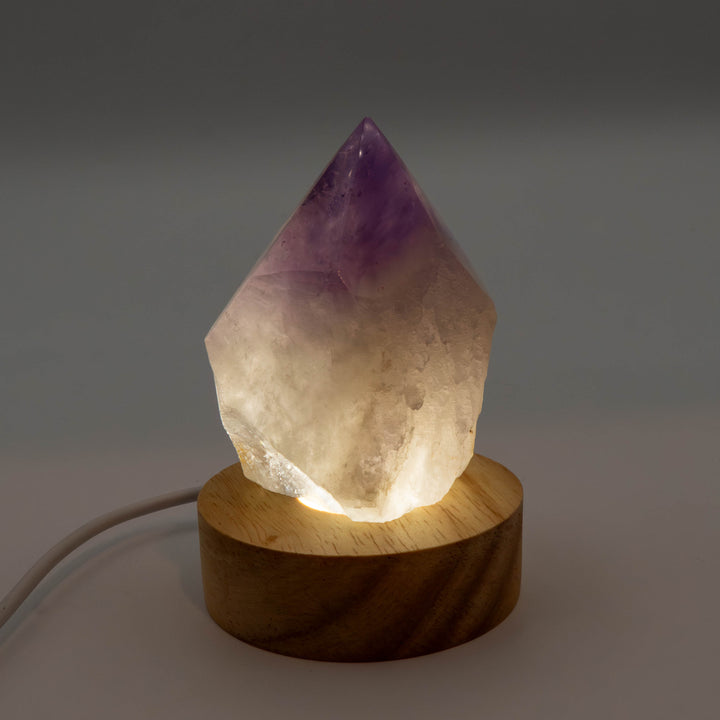 Amethyst + Wooden Lamp Base