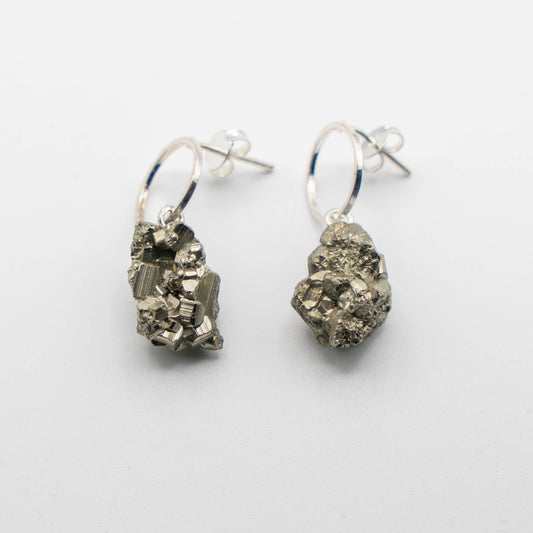 Small Circle Earring Silver (Pyrite)