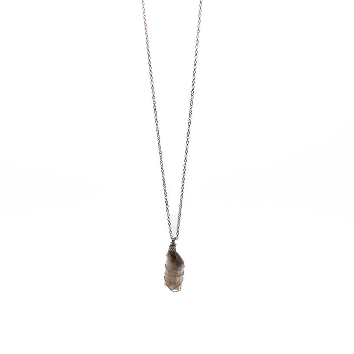 Smoky Quartz - Small Width Dark Chain (Necklace)