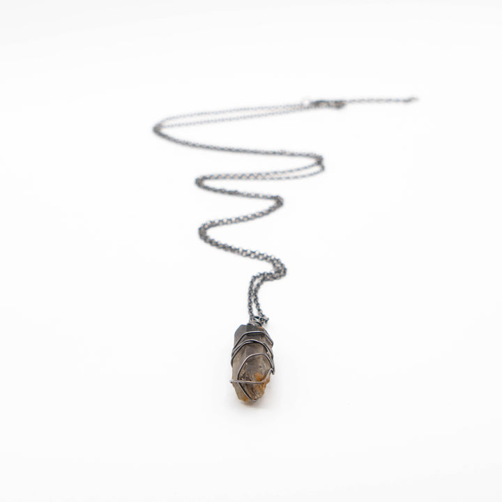 Smoky Quartz - Small Width Dark Chain (Necklace)