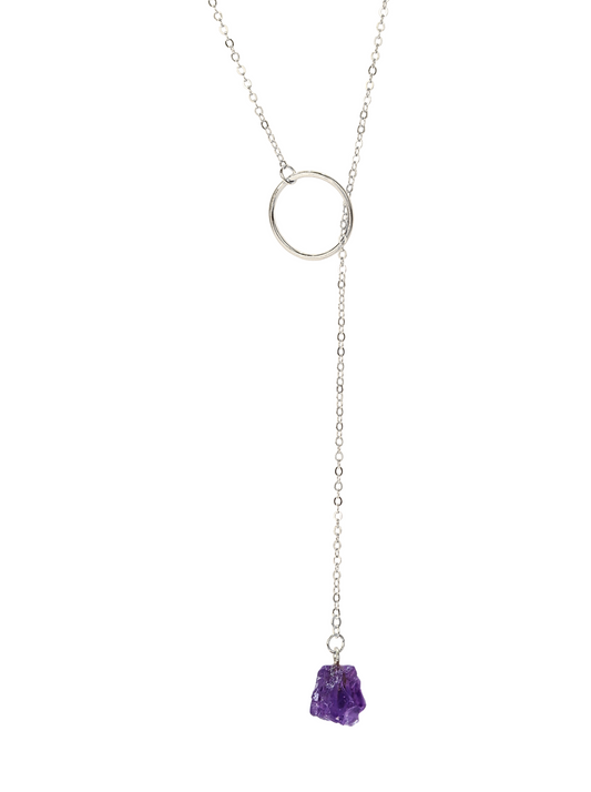 Amethyst (Long Silver Necklace)